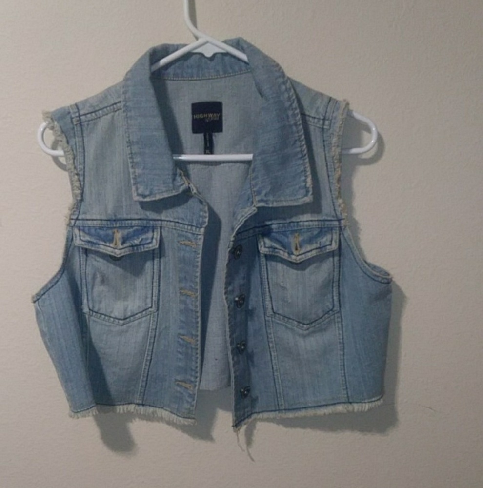 Light Blue Cropped Jean Jacket  Vest